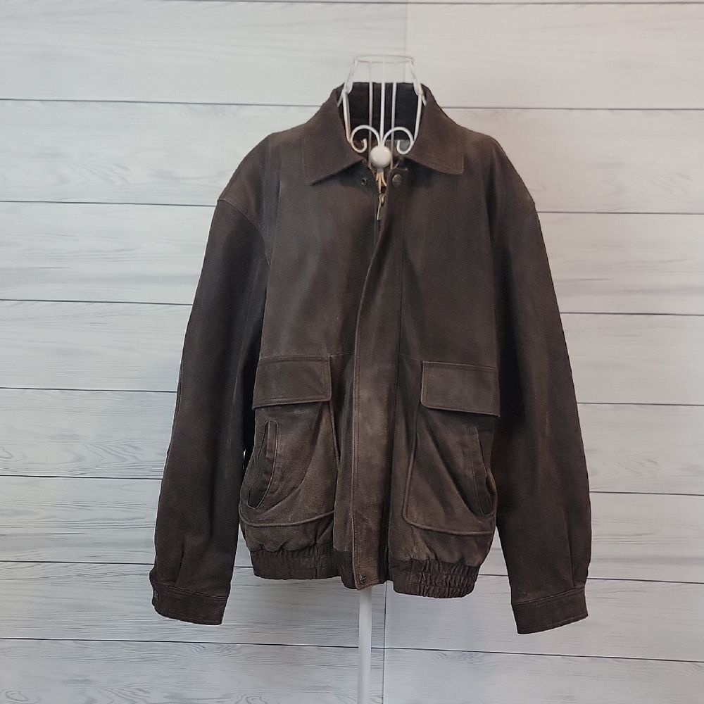 Wilsons Suede Leather Dark Brown Bomber  Jacket Vintage 90s Mens Size LT